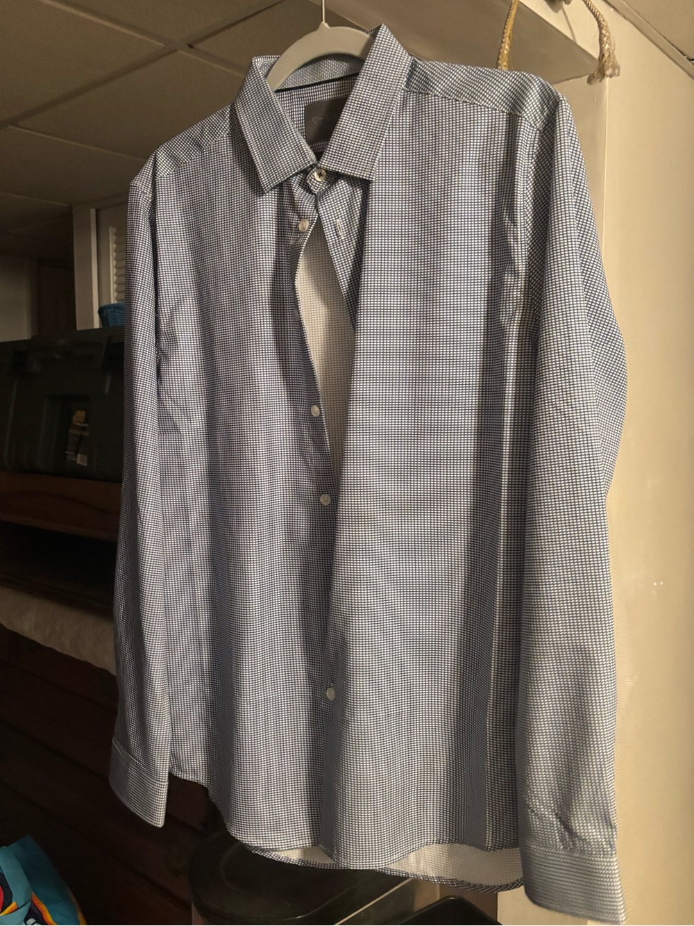 Men's Light Blue Micro-Check Dress Shirt - Classic Point Collar
